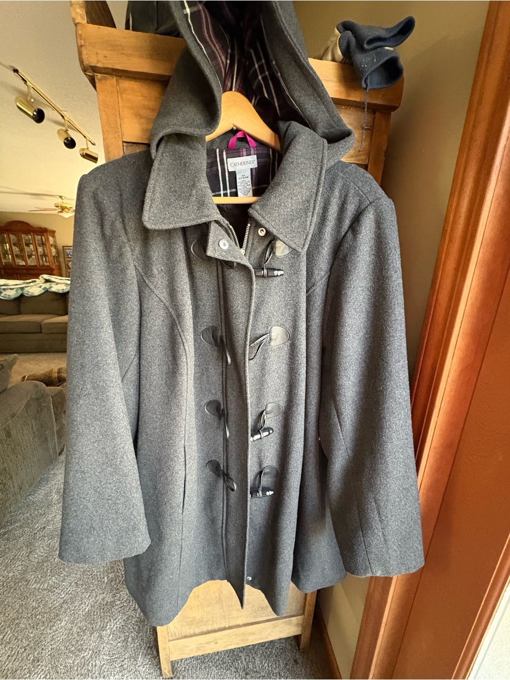 Catherines size 22/24 Gray Hooded Wool Blend Toggle Coat